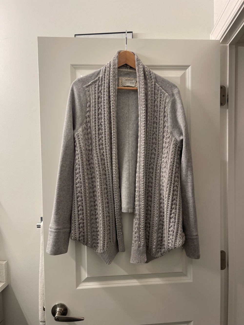 Anthropologie Heather Gray Cable-Front Open Cardigan